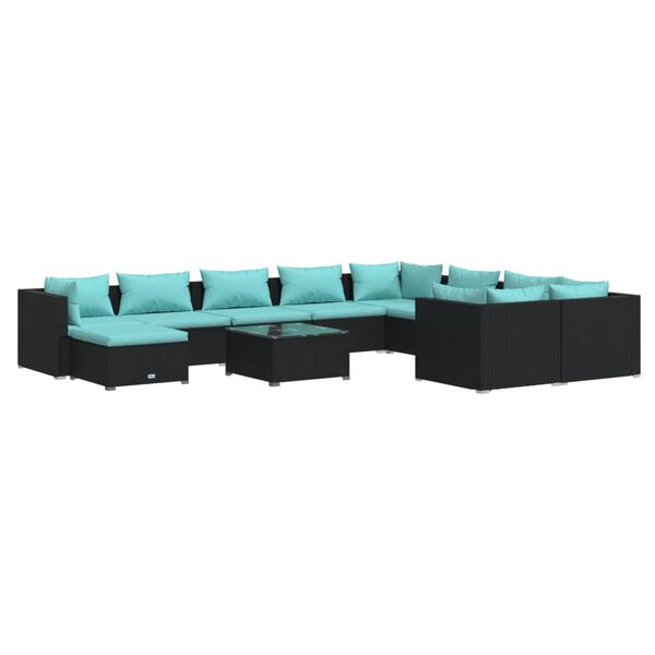vidaXL Set Divani da Giardino 11 pz con Cuscini in Polyrattan Nero