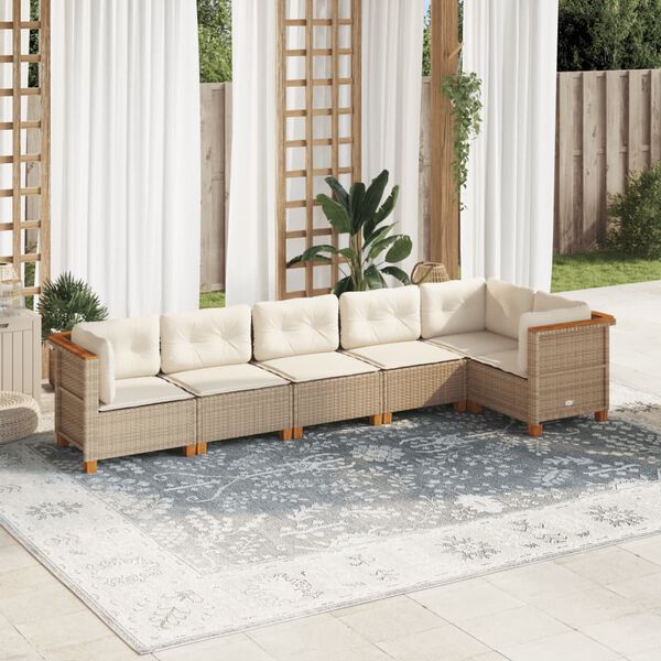 vidaXL Set Divano da Giardino 6 pz con Cuscini Beige in Polyrattan