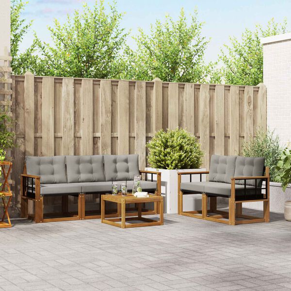 vidaXL Set di divani da esterno 6 pcs Grigio Naturale e Chiaro