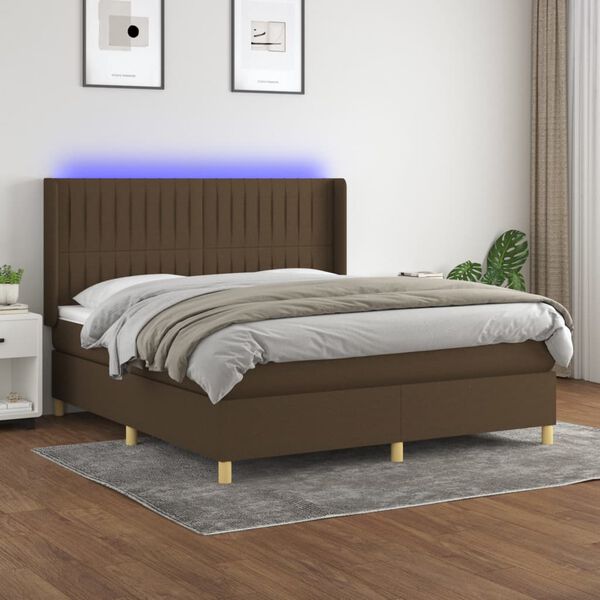 vidaXL Letto a Molle Materasso e LED MarroneScuro 180x200cm in Tessuto