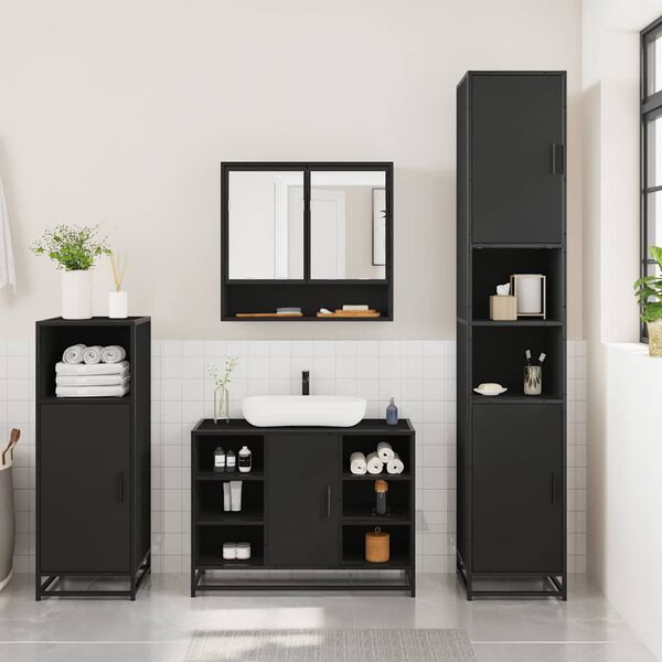 vidaXL Set Mobili da Bagno 3 pz Nero in Legno Multistrato