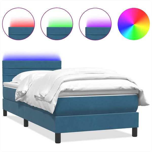 vidaXL Letto a Molle con Materasso e LED Blu Scuro 100x220 cm in Velluto