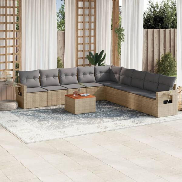 vidaXL Set Divano da Giardino 10 pz con Cuscini Beige in Polyrattan