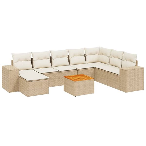vidaXL Set Divano da Giardino 9 pz con Cuscini Beige in Polyrattan