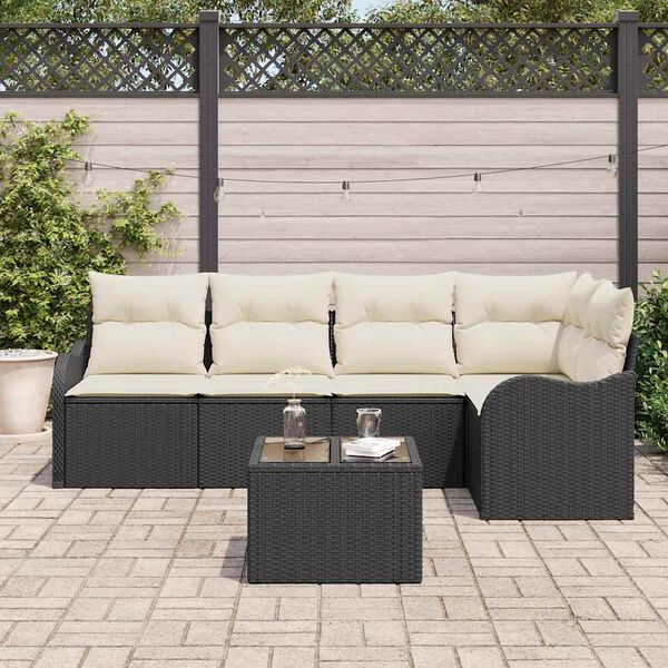vidaXL Set Divano da Giardino con cuscino 6 pcs Nero Poly Rattan