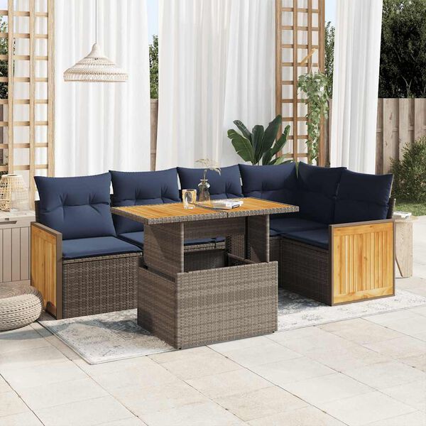 vidaXL Set Divano da Giardino 6pz con Cuscini Grigio Polyrattan Acacia