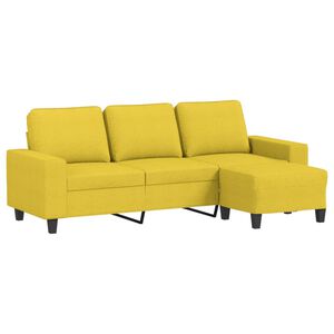 vidaXL Divano a 3 Posti con Poggiapiedi Giallo Chiaro 180cm in Tessuto
