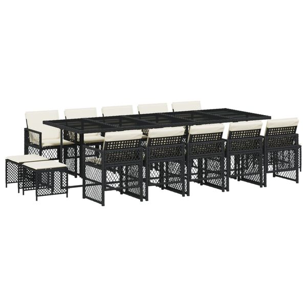vidaXL Set da Pranzo da Giardino 15 pz con Cuscini Nero in Polyrattan