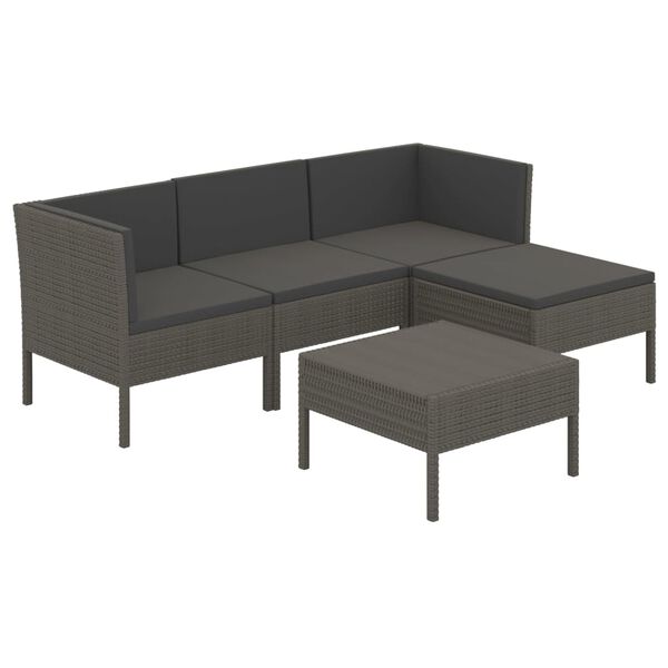 vidaXL Set Divani da Giardino 5 pz con Cuscini in Polyrattan Grigio