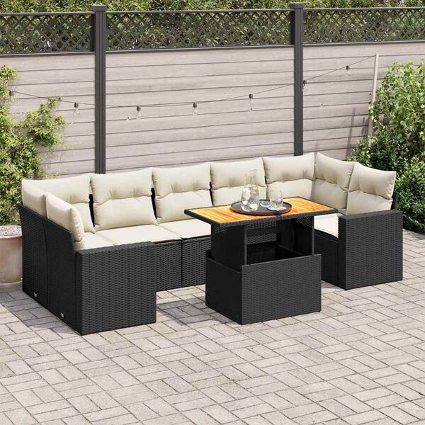 vidaXL Set Divani da Giardino con Cuscini 8 pz Nero in Polyrattan