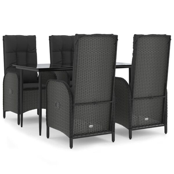 vidaXL Set da Pranzo da Giardino 5 pz Nero con Cuscini in Polyrattan