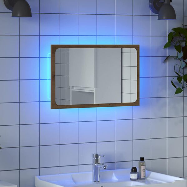 vidaXL Specchio da Bagno con Luci LED Rovere Artigianale 60x8,5x38 cm