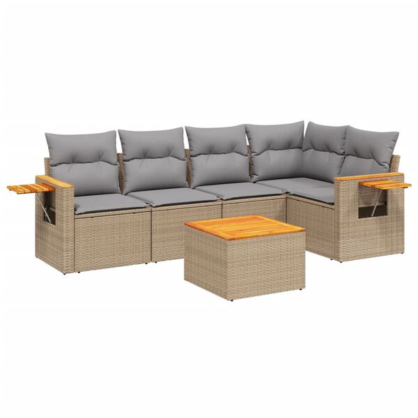 vidaXL Set Divano da Giardino 6 pz con Cuscini Beige in Polyrattan