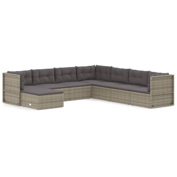 vidaXL Set Divani da Giardino 8 pz con Cuscini in Polyrattan Grigio