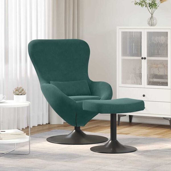 vidaXL Sedia Egg con Pouf Verde Scuro 63 x 73 x 90 cm Velluto
