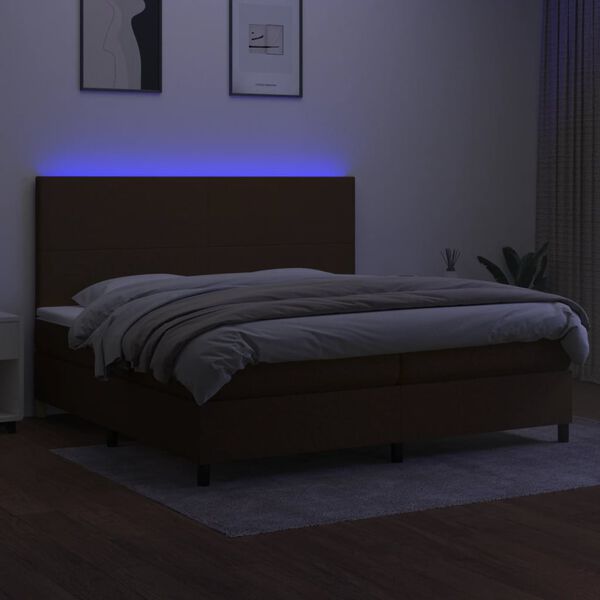 vidaXL Letto a Molle Materasso e LED Marronescuro 200x200cm in Tessuto