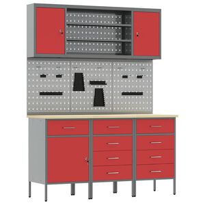 vidaXL Mobile da lavoro con cassetto 7 pz Rosso e Grigio