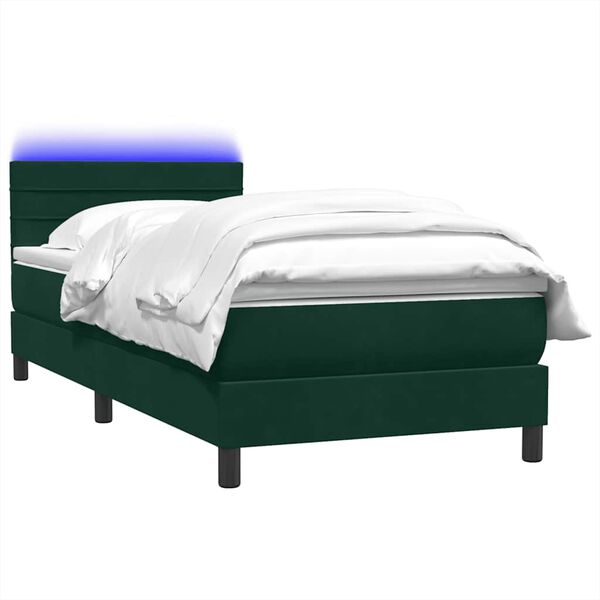 vidaXL Letto a Molle con Materasso e LED Verde Scuro 100x220 cm Velluto