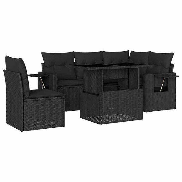 vidaXL Set Divano da Giardino 6 pz con Cuscini Nero in Polyrattan