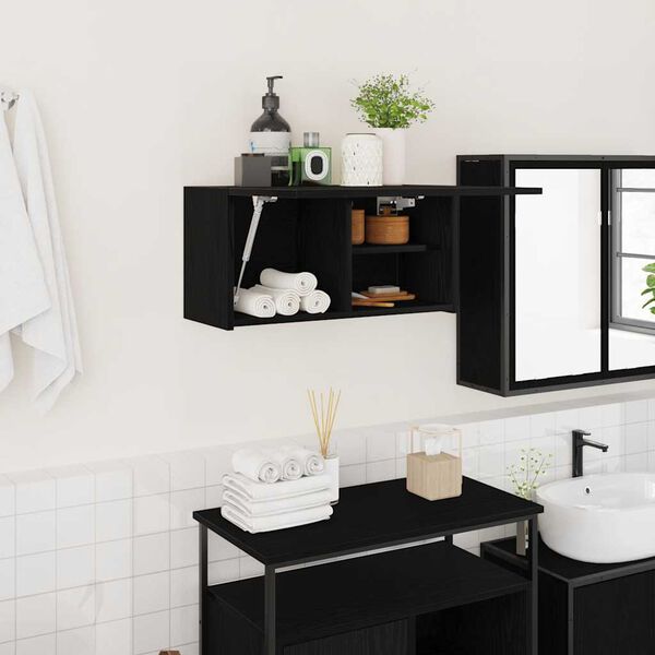 vidaXL Mobile da Bagno a Parete Nero 60x25x30 cm in Legno Multistrato