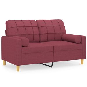 vidaXL Divano a 2 Posti con Cuscini Rosso Vino 120 cm in Tessuto