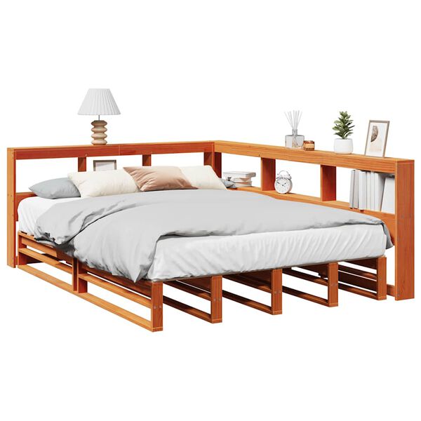 vidaXL Letto Libreria senza Materasso Marrone Cera 140x190 cm in Pino