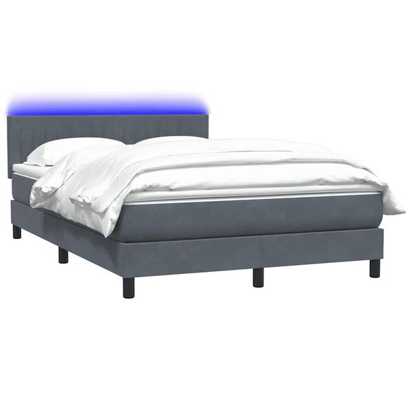 vidaXL Letto a Molle con Materasso e LED Grigio Scuro 160x210 cm Velluto
