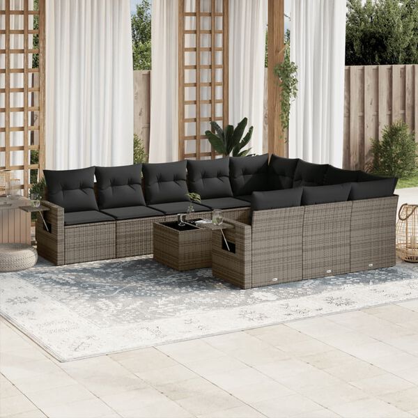 vidaXL Set Divani da Giardino 11 pz con Cuscini in Polyrattan Grigio