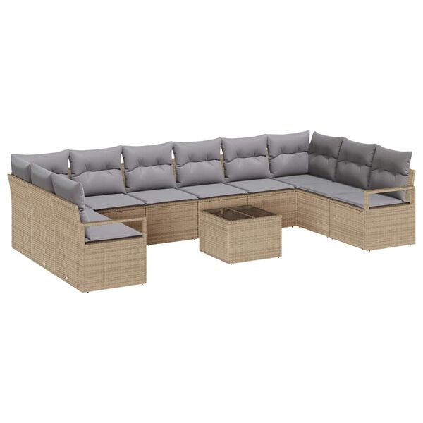 vidaXL Set di divani con cuscino 11 pcs Beige polyrattan