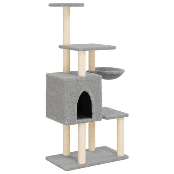 vidaXL Albero per Gatti con Tiragraffi in Sisal Grigio Chiaro 131 cm