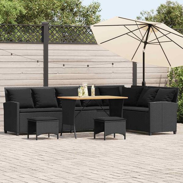 vidaXL Set Divani da Giardino 4 pz con Cuscini Forma L Polyrattan Nero