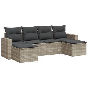 vidaXL Set Divano da Giardino 6pz con Cuscini Grigio Chiaro Polyrattan