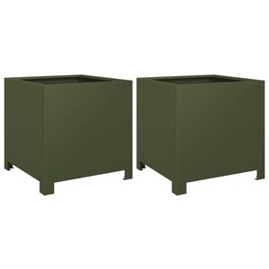 vidaXL Fioriere da Giardino 2 pz Verde Oliva 40x40x40 cm in Acciaio
