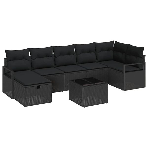 vidaXL Set Divano da Giardino con cuscino 8 pcs Nero Poly Rattan