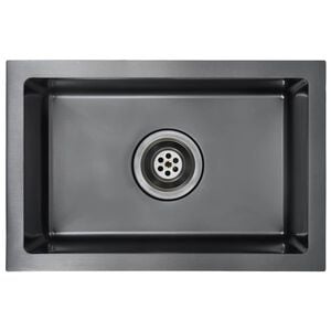 vidaXL Lavello da Cucina Lavorato a Mano Nero in Acciaio Inox