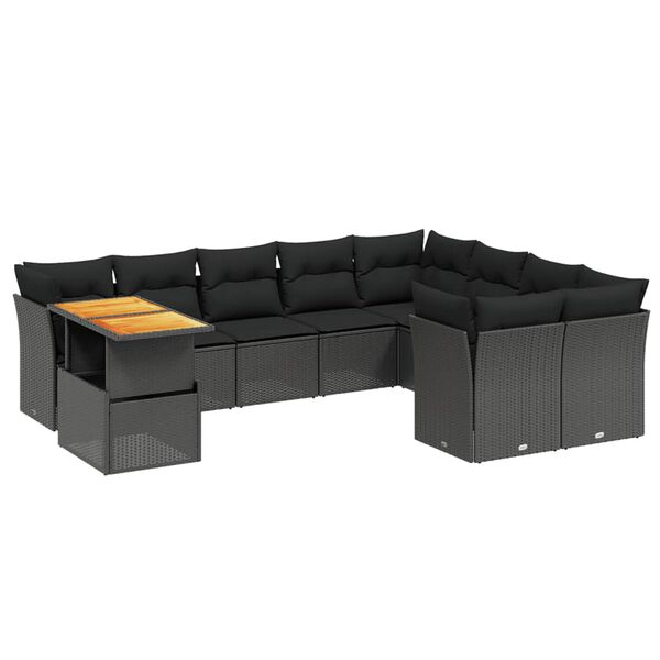 vidaXL Set Divani da Giardino 10pz con Cuscini in Polyrattan Nero
