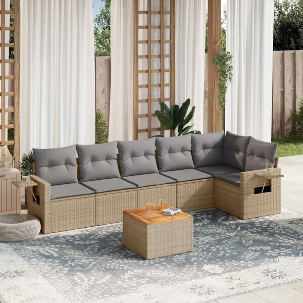vidaXL Set Divano da Giardino 7 pz con Cuscini Beige Misto Polyrattan