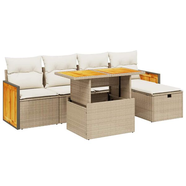 vidaXL Set Divano da Giardino 6 pz con Cuscini Beige in Polyrattan