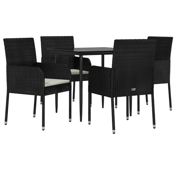 vidaXL Set da Pranzo da Giardino 5 pz Nero con Cuscini in Polyrattan