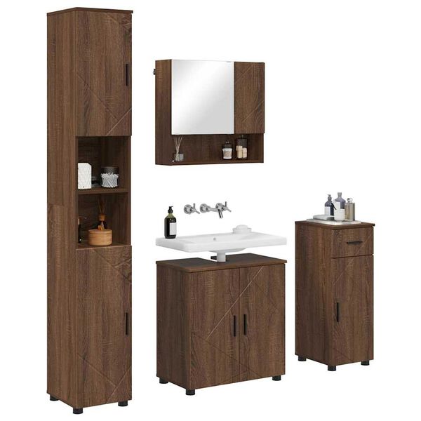 vidaXL Set di mobili per il bagno con cassetto 4 pcs Rovere Marrone