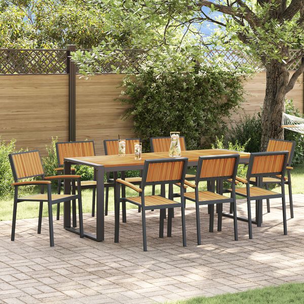 vidaXL Set da Pranzo per Giardino 9 pcs Nero e marrone