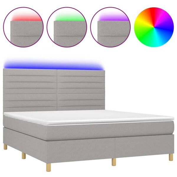 vidaXL Letto a Molle Materasso e LED Grigio Chiaro 160x200 cm Tessuto