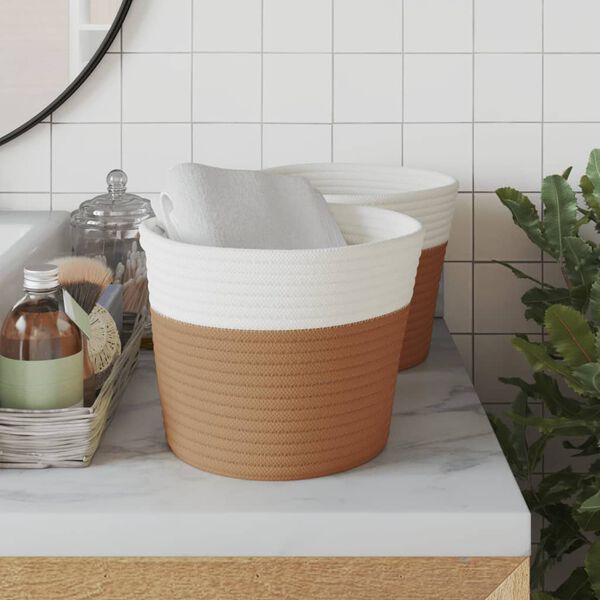vidaXL Cestini Portaoggetti 2pz Marrone e Bianco Ø24x18 cm in Cotone