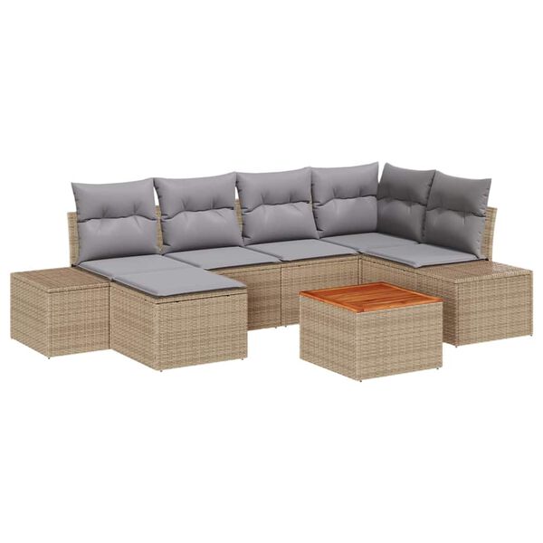 vidaXL Set Divano da Giardino con cuscino 7 pcs Beige polyrattan