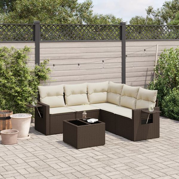 vidaXL Set Divano da Giardino 6 pz con Cuscini Marrone in Polyrattan