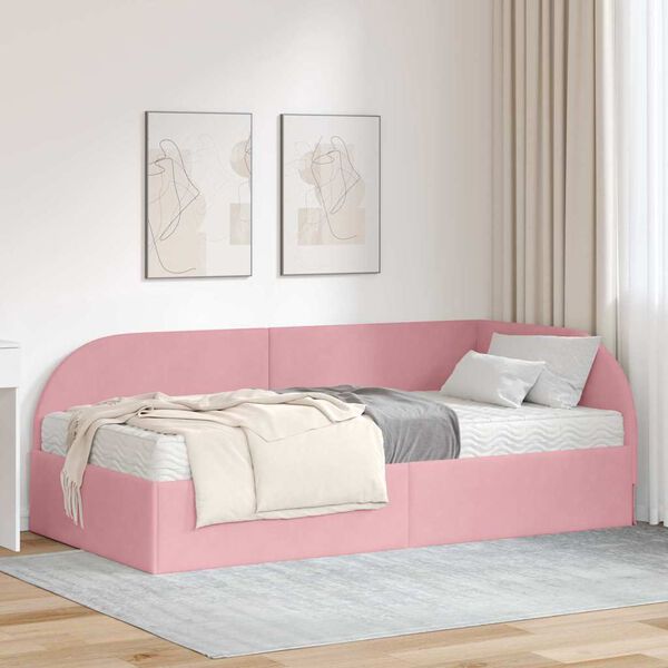 vidaXL Struttura Letto Angolare con Materasso 2 pcs Rosa Velluto