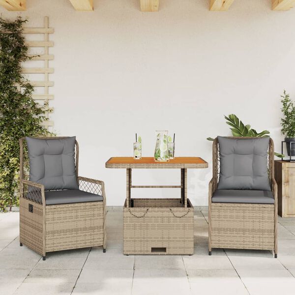 vidaXL Set da Pranzo da Giardino 3 pz con Cuscini Beige in Polyrattan