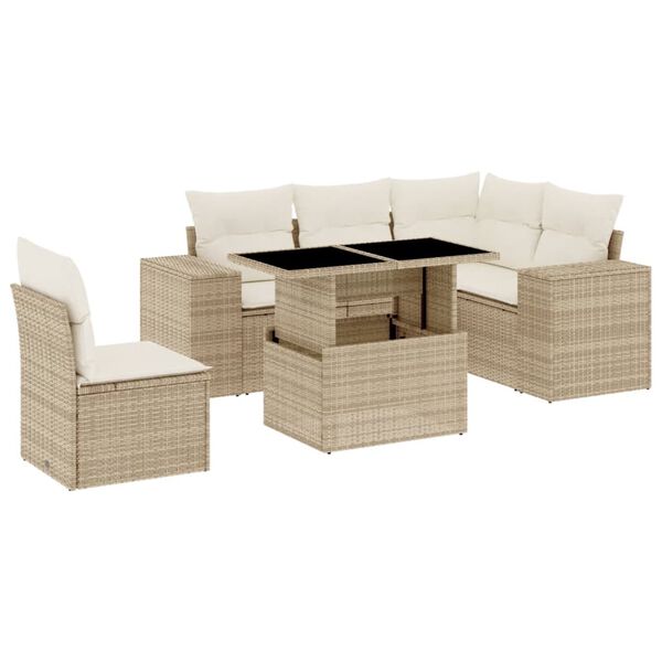 vidaXL Set Divano da Giardino 6 pz con Cuscini Beige in Polyrattan