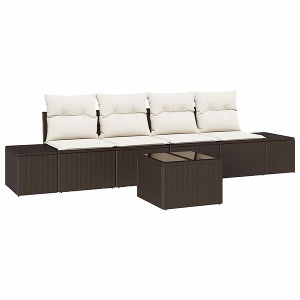 vidaXL Set di divani con cuscino 5 pcs Marrone e Crema polyrattan