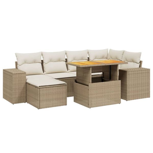 vidaXL Set Divani da Giardino 7 pz con Cuscini Beige in Polyrattan